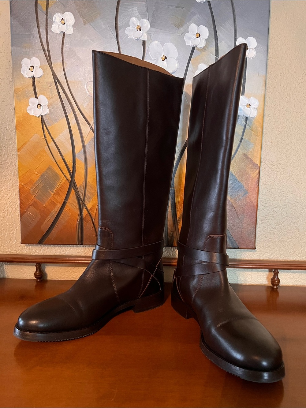 Frye Melissa Belted Leather Riding Boots - Dark Brown